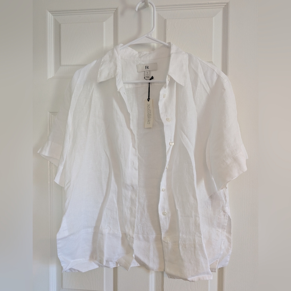 Banana Republic 100% Linen Women Short Sleeve Button-Up Shirt Size Small Petite